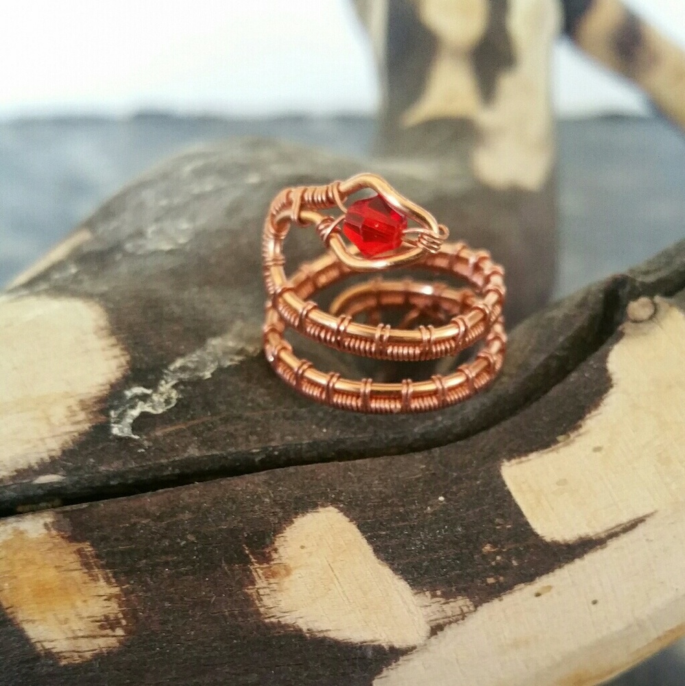 Boho Snake Ring With Red Swarovski Crystal
